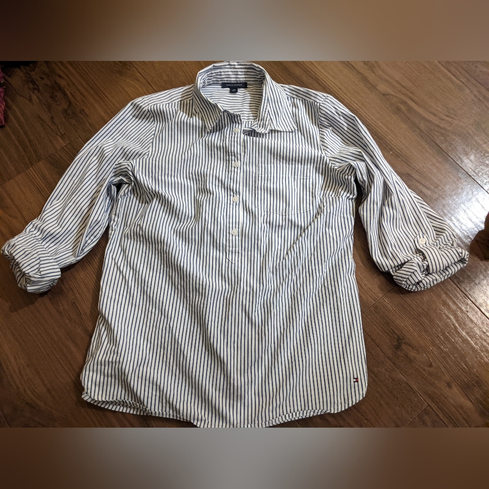 Tommy Hilfiger - Button-Up Popover Shirt | Blue & White Stripes | Size Small